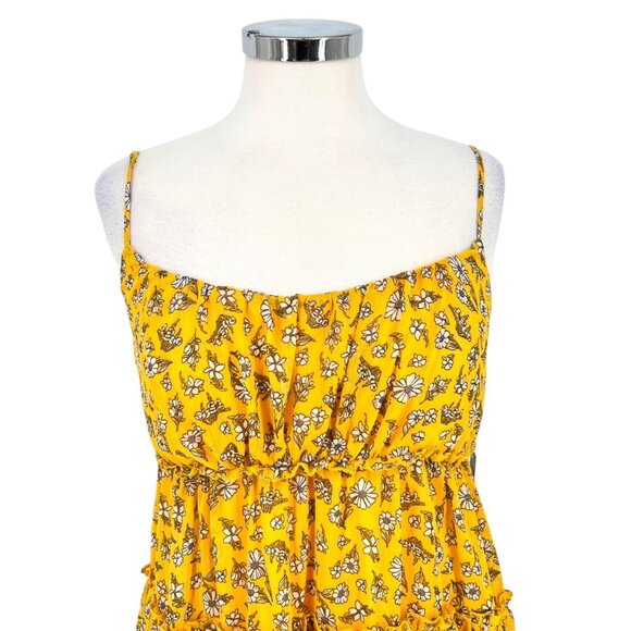 Trixxi Babydoll Floral Print Tiered Mini Dress Smocked Back Yellow Size Medium N - Picture 5 of 12
